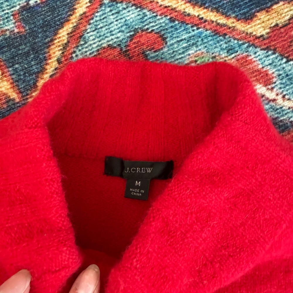 J.Crew Red Turtleneck Sweater Merino Wool Knit Pullover Turtleneck- sz M - Picture 3 of 6
